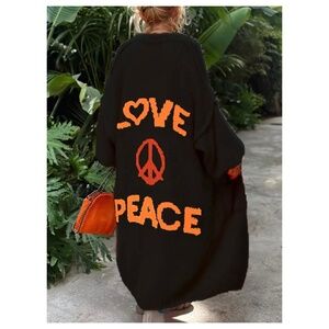 Love Peace Black Long Sleeve Drop Shoulder Oversized Sweater Cardigan One Size
